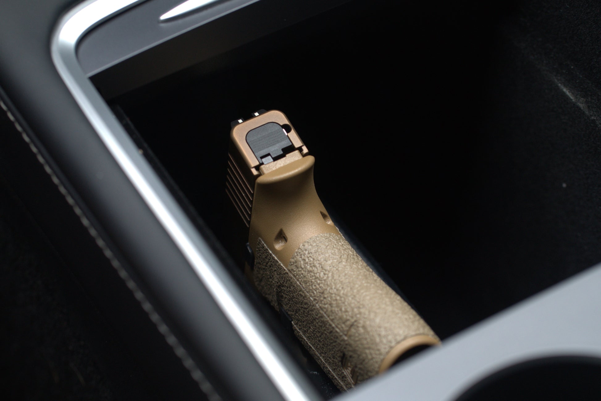 Custom-fit Tesla Model 3 and Model Y console holster with TPU-lined insert