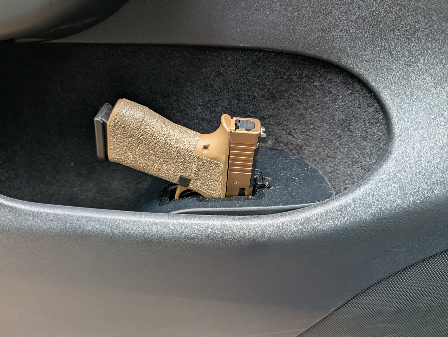 Custom-fit Tesla Model Y door pocket holster with no-drill installation